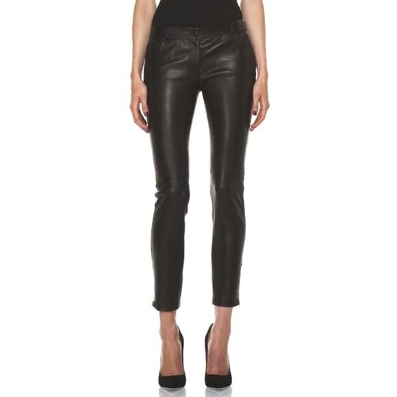 Joseph Black Lambskin Leather Low Rise Evie Zip Ankle Skinny Pants Size 40 / 8 - Picture 1 of 13